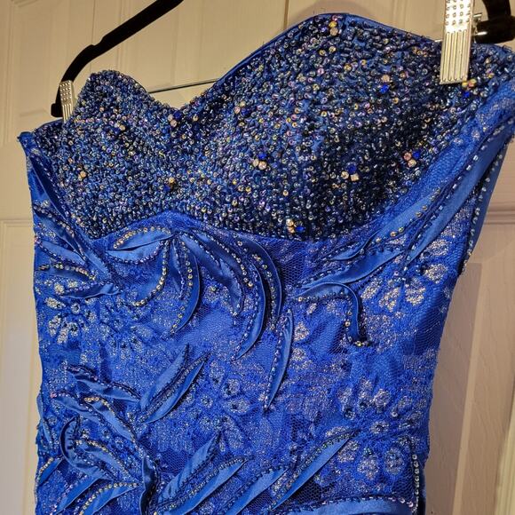 Fiesta Fashions, XL | Sleeveless Bodycon Beaded Blue Prom Cocktail Wiggle Dress. - Picture 4 of 8